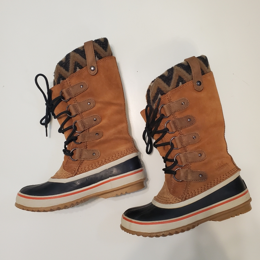 SOREL 6 Duck Boots Joan Of Arctic Knit II Boot Elk Waterproof Leather Laces Boho